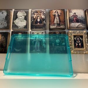 Sally Design Mid‎ Century Modern Lucite or Acrylic Teal Tray with Handles